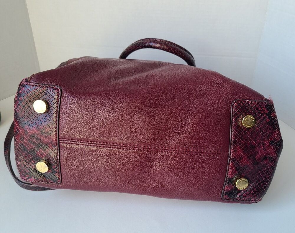 Michael Kors Burgundy Leather Python Embossed Satchel Shoulder Bag Purse Large - Picture 6 of 16
